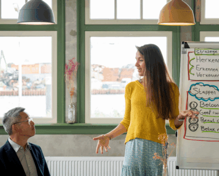 Dame geeft presentatie bij flip-over